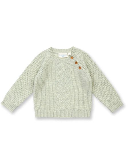 Pullover baby in lana Merino bio "Diboo" - col. verde pallido melange