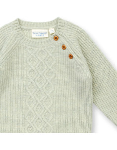 Pullover baby in lana Merino bio "Diboo" - col. verde pallido melange