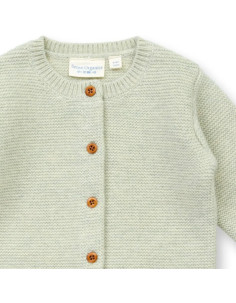 Cardigan baby in lana Merino bio "Marloo" -col. verde pallido melange 2