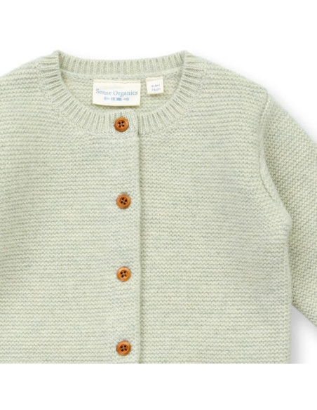 Cardigan baby in lana Merino bio "Marloo" -col. verde pallido melange