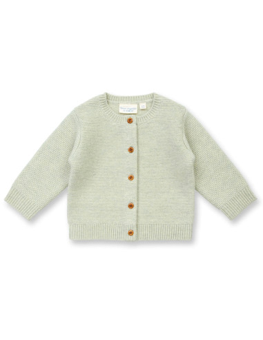 Cardigan baby in lana Merino bio "Marloo" -col. verde pallido melange