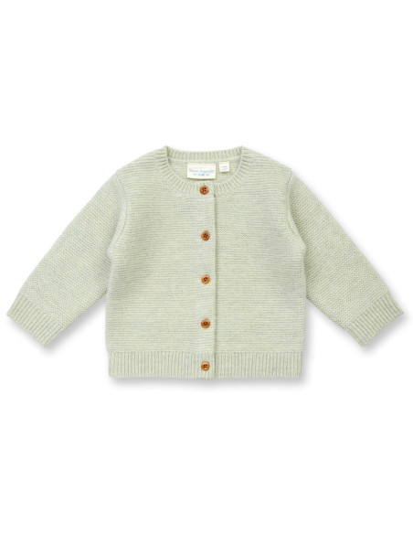 Cardigan baby in lana Merino bio "Marloo" -col. verde pallido melange