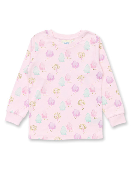 Pigiama bambina in cotone biologico "Trees" - col. rosa chiaro fantasia
