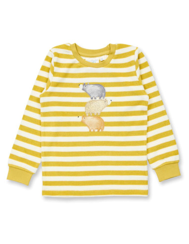 Pigiama bambino in spugna di cotone bio "Orsi" - col. righe senape /bianco