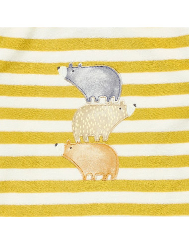 Pigiama bambino in spugna di cotone bio "Orsi" - col. righe senape /bianco