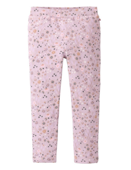Treggings bambina in cotone bio felpato - col. lilla fantasia