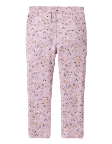 Treggings bambina in cotone bio felpato - col. lilla fantasia