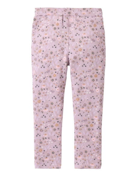 Treggings bambina in cotone bio felpato - col. lilla fantasia