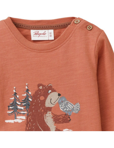 Maglietta baby a manica lunga in cotone bio "Teddy" - col. ruggine