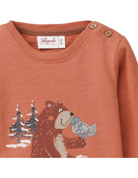 Maglietta baby a manica lunga in cotone bio "Teddy" - col. ruggine