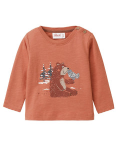 Maglietta baby a manica lunga in cotone bio "Teddy" - col. ruggine