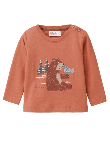 Maglietta baby a manica lunga in cotone bio "Teddy" - col. ruggine