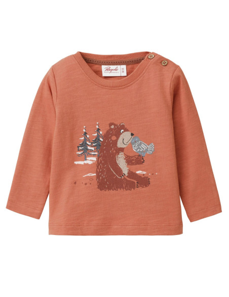Maglietta baby a manica lunga in cotone bio "Teddy" - col. ruggine
