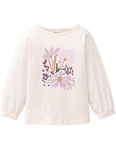 Maglietta bambina in cotone bio "Cozy Vibes" -col. rosa cipria