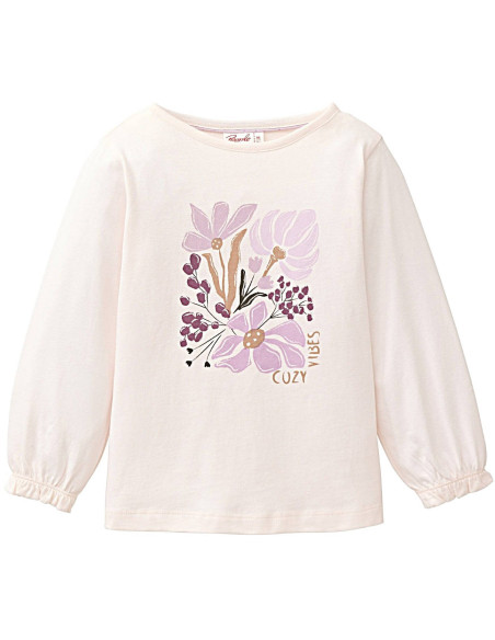 Maglietta bambina in cotone bio "Cozy Vibes" -col. rosa cipria