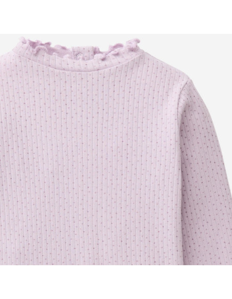 Maglietta baby a manica lunga in cotone bio  a costine - col. lilla