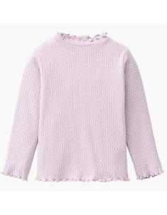 Maglietta baby a manica lunga in cotone bio  a costine - col. lilla