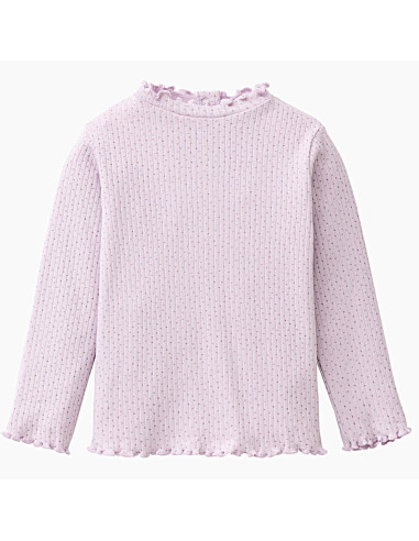 Maglietta baby a manica lunga in cotone bio  a costine - col. lilla