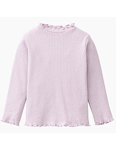 Maglietta baby a manica lunga in cotone bio  a costine - col. lilla
