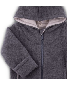 Giacca con cappuccio in pile di lana -col. antracite melange 2