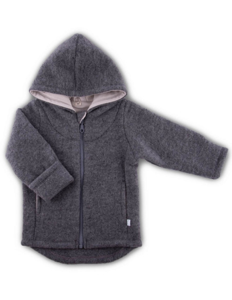 Giacca con cappuccio in pile di lana -col. antracite melange