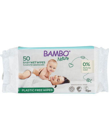 Salviettine umidificate senza plastica Bambo Nature - confezione da 50pz