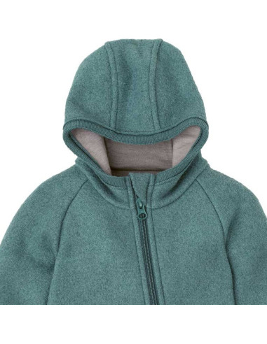 Overall in lana cotta con cappuccio e zip -col. eucalipto