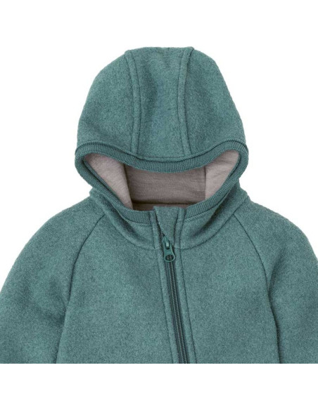 Overall in lana cotta con cappuccio e zip -col. eucalipto