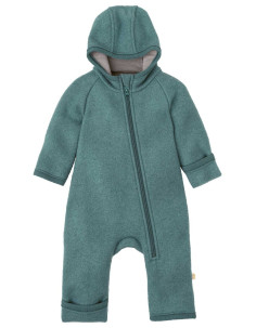 Overall in lana cotta con cappuccio e zip -col. eucalipto