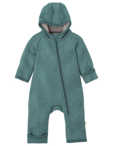 Overall in lana cotta con cappuccio e zip -col. eucalipto