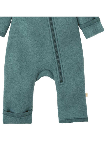 Overall in lana cotta con cappuccio e zip -col. eucalipto